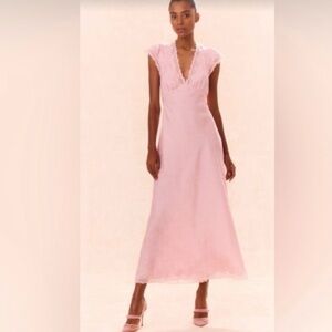 LoveShackFancy Theodore Floral Pink Silk Blend and Lace Maxi Dress size 2